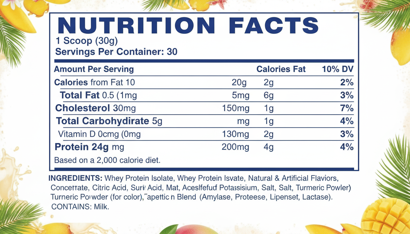ホエイプロテイン-トロピカルマンゴー味 の栄養成分表
